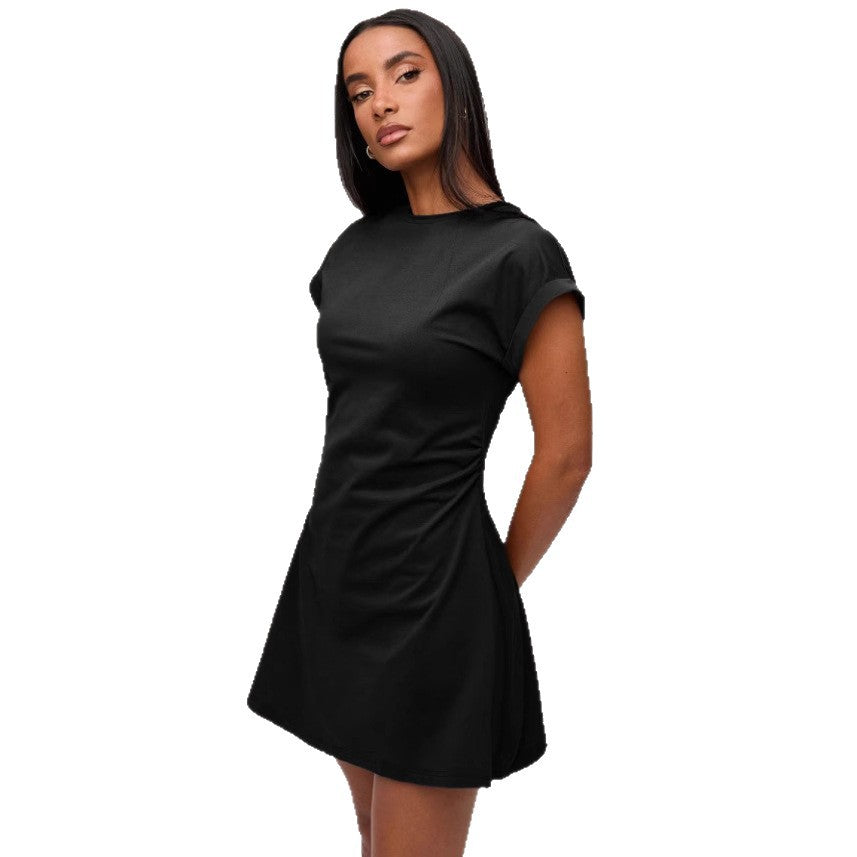Pleated Casual Flutter Sleeve Dress