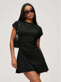 Pleated Casual Flutter Sleeve Dress